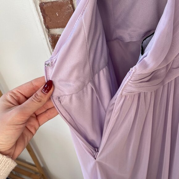 David's Bridal Bridesmaid Mesh Long Dress with Crisscross Back, Size 4 - Picture 5 of 8